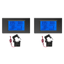 2X Digital Effektmätare 32A 100A 22000W AC Spänning Ström Watt Energi KWh Monitor LCD-Display Överbelastningslarm med Delad CT