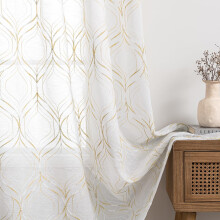 Embroidered Diamond Pattern Voile Curtains Set of 2 Pieces 140x225 cm White — white voile curtains