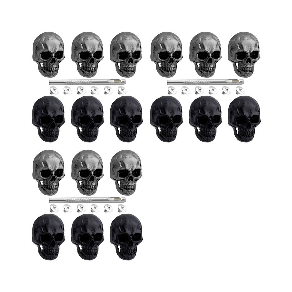 18Pcs Skull Rivets Studs For Clothing, Gothic Style Skull Buttons Screws With Drilling Tool, 3D Skeleton Pins 6031485563241