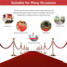 8 Pack Velvet Stanchion Rope with Gold Hooks, Crowd Control Rope Safety Barrier Red Carpet Decoration, 5 Feet Red