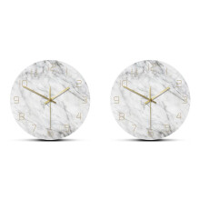 2X Reloj de Pared de MáRmol Mudo de Cuarzo AnalóGico 3D Reloj de Pared Redondo Impreso DecoracióN Creativa para el Hogar