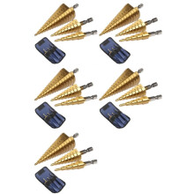 15Pc Hss Étape Cône Trépan Set Fraise Métrique Métrique 4-12 / 20 / 32Mm 1/4 Pouce Titane Enduit Hexagones dans Métal