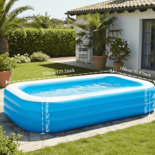 (B) Large Blue And White Minimalist Inflatable Swimming Pool Made Of Durable Thickened PVC For Outdoor Summer Parties, Folded For