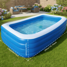 (C) Large Blue And White Minimalist Inflatable Swimming Pool Made Of Durable Thickened PVC For Outdoor Summer Parties, Folded For