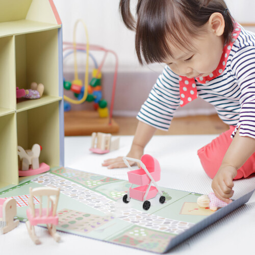 1Plastic Mini Poppenwagen Realistisch Met Schattig Design 2
