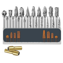 20 Pcs Double Cut Carbide Rotary Burr Set 1/8In for Metal Glass Woodworking, Drilling, Polishing Cutting with 2 Collets
