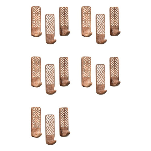 15 Pack Non-Destructive Wood Wall Hooks - Adhesive Wall Hooks - Boho Decorative Wall Hooks