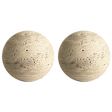2X Natural Marble Stone Decor for Table and Shelf Vintage Travertine Sphere Sculpture for Home Decoration C