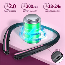 2X Neckband Wireless Earphones, Retractable Ear Sweat-Proof Earphones, Stereo Noise-Canceling Earphones