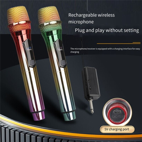 Wireless Microphone, Handheld Dynamic Microphone Wireless Mic System Set with Rechargeable Receiver C