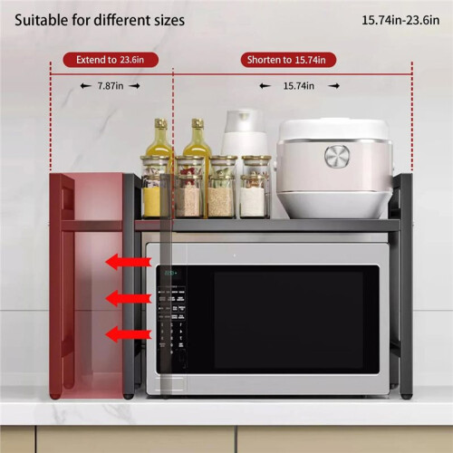 1pc Expandable Microwave Shelf Organizer, Moisture and Rust Proof Microwave Countertop Organizer,Tableware Storage 2