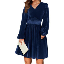 Vestido Mini para Mujer de Terciopelo Acampanado Elegante Azul Marino L — vestido fiesta noche, ropa terciopelo mujer