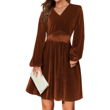 Vestido Mini de Terciopelo para Mujer, Acampanado, Elegante, Formal, Marrón M — vestido fiesta corto, ropa noche mujer