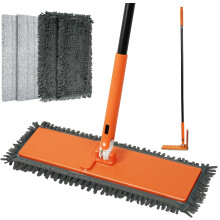 Wischmopp Flach Drehbar Klappbar Für Boden 4 Aufsätze Orange 132 cm — flachwischer, schwenkwischer, mikrofasermop