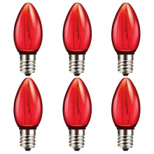6 Pack C7 Red LED Replacement Bulbs E12 Candelabra Base Shatterproof 1W Decorative Light Bulb for Outdoor String Lights