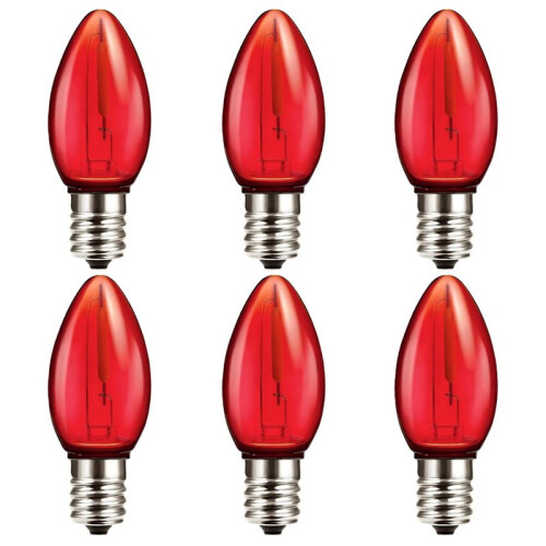 6 Pack C7 Red LED Replacement Bulbs E12 Candelabra Base Shatterproof 1W Decorative Light Bulb for Outdoor String Lights