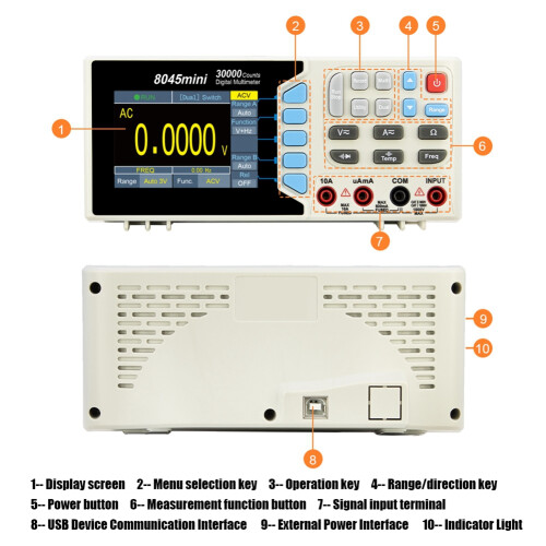 Digital Multimeter Desktop 30000 Counts TFT Screen Type C Charger USB Connect Cable Capacitance Multimeter 1