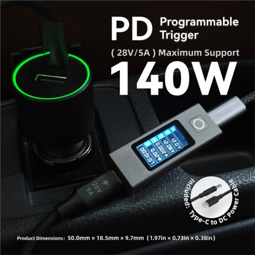 140W PD Fast Charge Trigger, 5-28V Adjustable Type-C to  Cable with IPS Display for Laptop Router 2