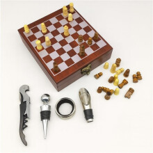 Wine Gift Box with Chess Set - with Wine Opener, Wine Stopper, Wine Pourer & Wine Drip Ring - Special Gift for Travel