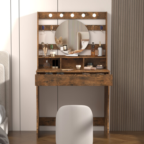 Vanity Desk with Lights Rustic