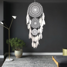 Black Friday Grote Dromenvanger Witte Macramé Veren 35cm Cirkel 110cm Lang - WK