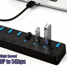 7-portový USB 3.0 Hub s LED indikátorom prepínača pre Black Friday pre notebook, USB kľúč, pevný disk, kameru, klávesnicu