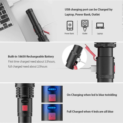 Επαναφορτιζόμενος φακός LED Elekin Black Friday με λειτουργία ζουμ, αδιάβροχος φακ 2