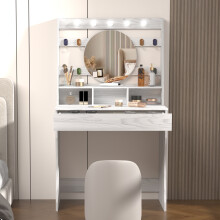 Vanity Desk with Lights Wood Grain