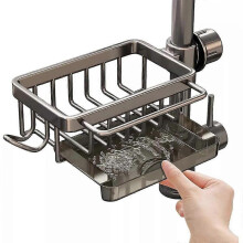 (Left Hook, gunmetal grey) Samsaner Kitchen Sink Organizer, Chonest Sink Faucet Organizer with Drain Tray