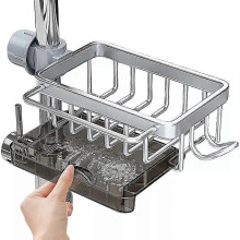 (Right Hook, Silver) Samsaner Kitchen Sink Organizer, Chonest Sink Faucet Organizer with Drain Tray