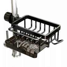 (Right Hook, black) Samsaner Kitchen Sink Organizer, Chonest Sink Faucet Organizer with Drain Tray