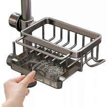 (Right Hook, gunmetal grey) Samsaner Kitchen Sink Organizer, Chonest Sink Faucet Organizer with Drain Tray