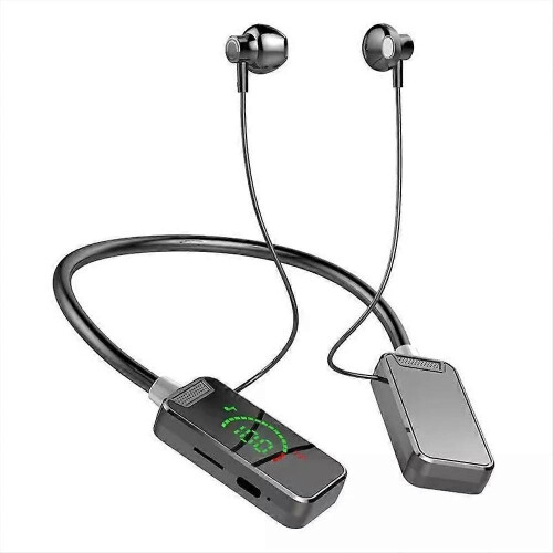 (black) Waterproof Wireless Neckband Bluetooth Headphones with Display