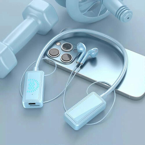 (blue) Waterproof Wireless Neckband Bluetooth Headphones with Display
