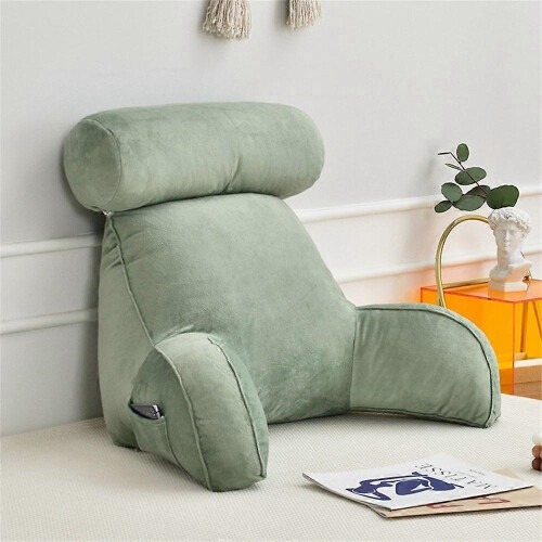 (Green) Reading Pillow With Armrest Detachable Back Support Cushion Lumbar Support Pillow