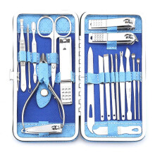 (Blue) 19 in 1 Manicure Set Multipurpose Portable Nails Trimmer Kit for Women Men