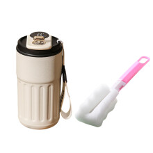 (Black) 450ml Digital Display Thermal Cup with Cup Brush Lightweight Vacuum Flask Cup for Women Men