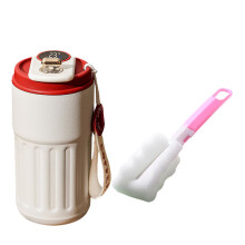 (Red) 450ml Digital Display Thermal Cup with Cup Brush Lightweight Vacuum Flask Cup for Women Men
