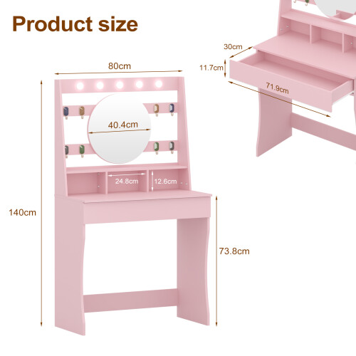Vanity Desk with Lights Pink 1