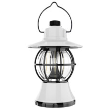(Battery, White) LED Camping Lantern 3 Brightness Light Modes Fully Dimmable USB Retro Horse Lamp for Power Outages Hiking