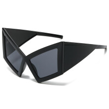 (Style 1)Trendy Big Frame Cat Eye Sunglasses With Shine Black And Gray Lenses For Poolside And Days Casual