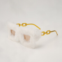 (Black)Unisex Plush Square Glasses With Chain Detail For Stylish Summer Outfits