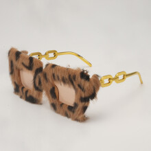 (Green)Lunettes carrées en peluche unisexe avec détail chaîne pour tenues élégantes été