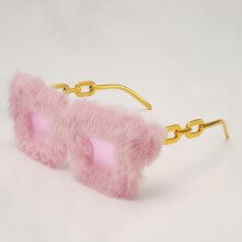 (Blue)Unisex Plush Square Glasses With Chain Detail For Stylish Summer Outfits