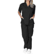 (M, Black) Unisex Medical Scrub Top & Pants Set for Doctor Nurse Dentist Uniform