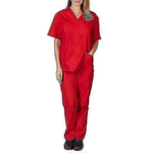 (S, Red) Unisex Medical Scrub Top & Pants Set for Doctor Nurse Dentist Uniform