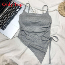 (Gray)Offshoulder Tank Top For Women Summer Casual Streetwear With Padding Chest