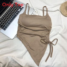 (Brown)Offshoulder Tank Top For Women Summer Casual Streetwear With Padding Chest
