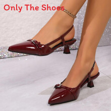 (Burgundy,38)Womens Elegant Slipon Heeled Shoes With Open Toe And Slim Heel For Spring Autumn Summer
