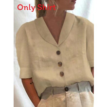(Khaki,S)Casual Women Shirt With 3d Print And V Neck For Streetwear Fashion Daily Wear